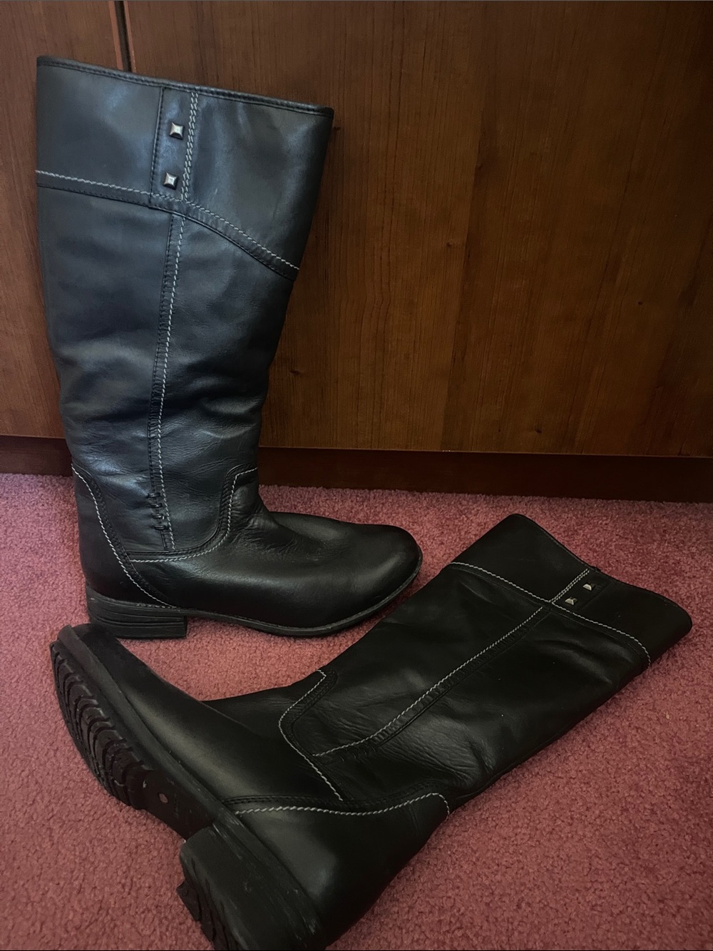 Blondo Black Leather Tall Riding Boots with Stud Accent